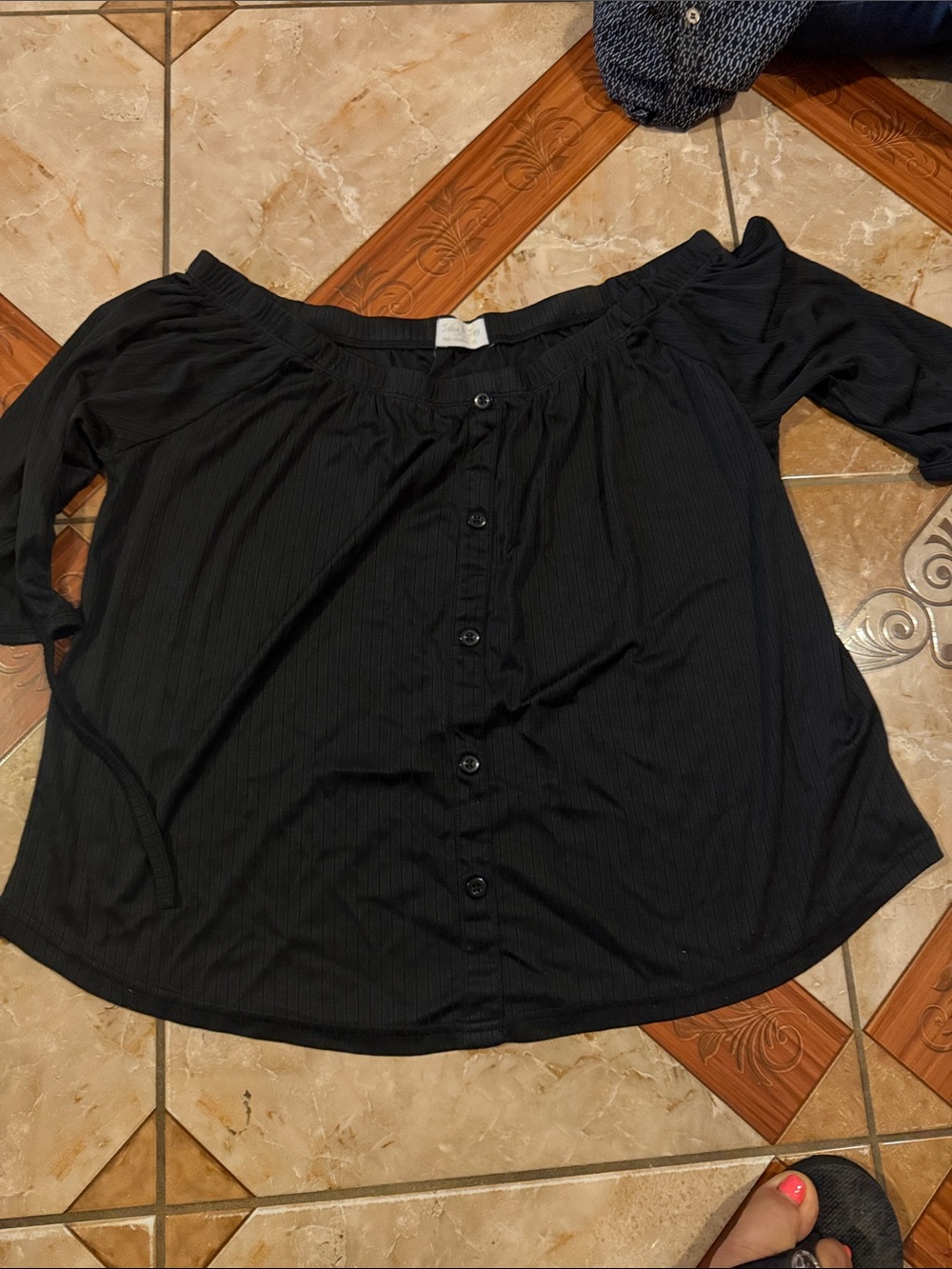 Black Off-Shoulder Button-Front Women's Top